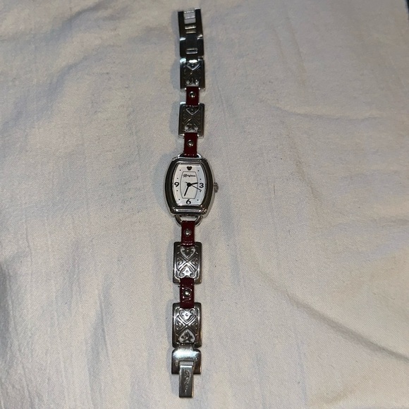 Brighton “Bismark” Dark Red & Silver Watch- Needs Battery- Beautiful Watch w/Tin